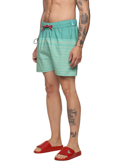 KF STRIPE GREEN BOARD/SWIM SHORTS - 5"